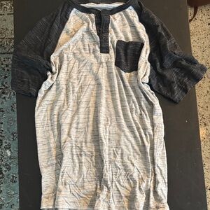 Men’s/Unisex Navy and Light Gray Raglan Henley Pocket Tee